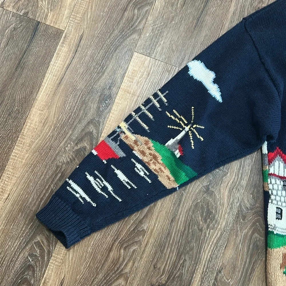 Vintage PBJ Sport Navy Blue Lighthouse Nautical Novelty Cardigan Size Large - Picture 14 of 16